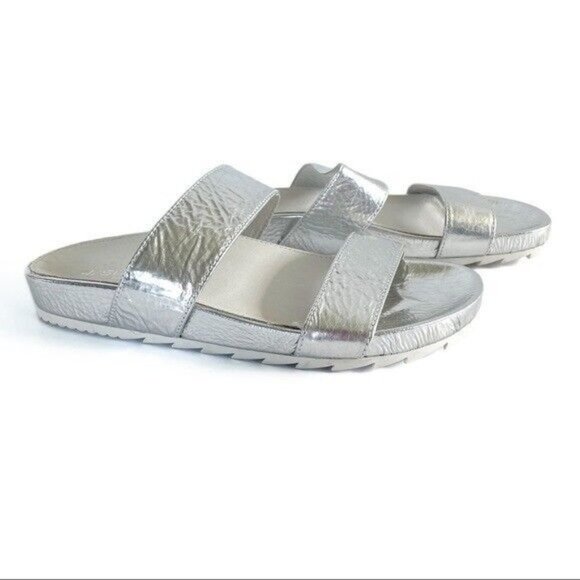 J Slides Edie Sandals Silver Leather Platform Slip On Double Strap in Size 7.5 - Picture 6 of 15